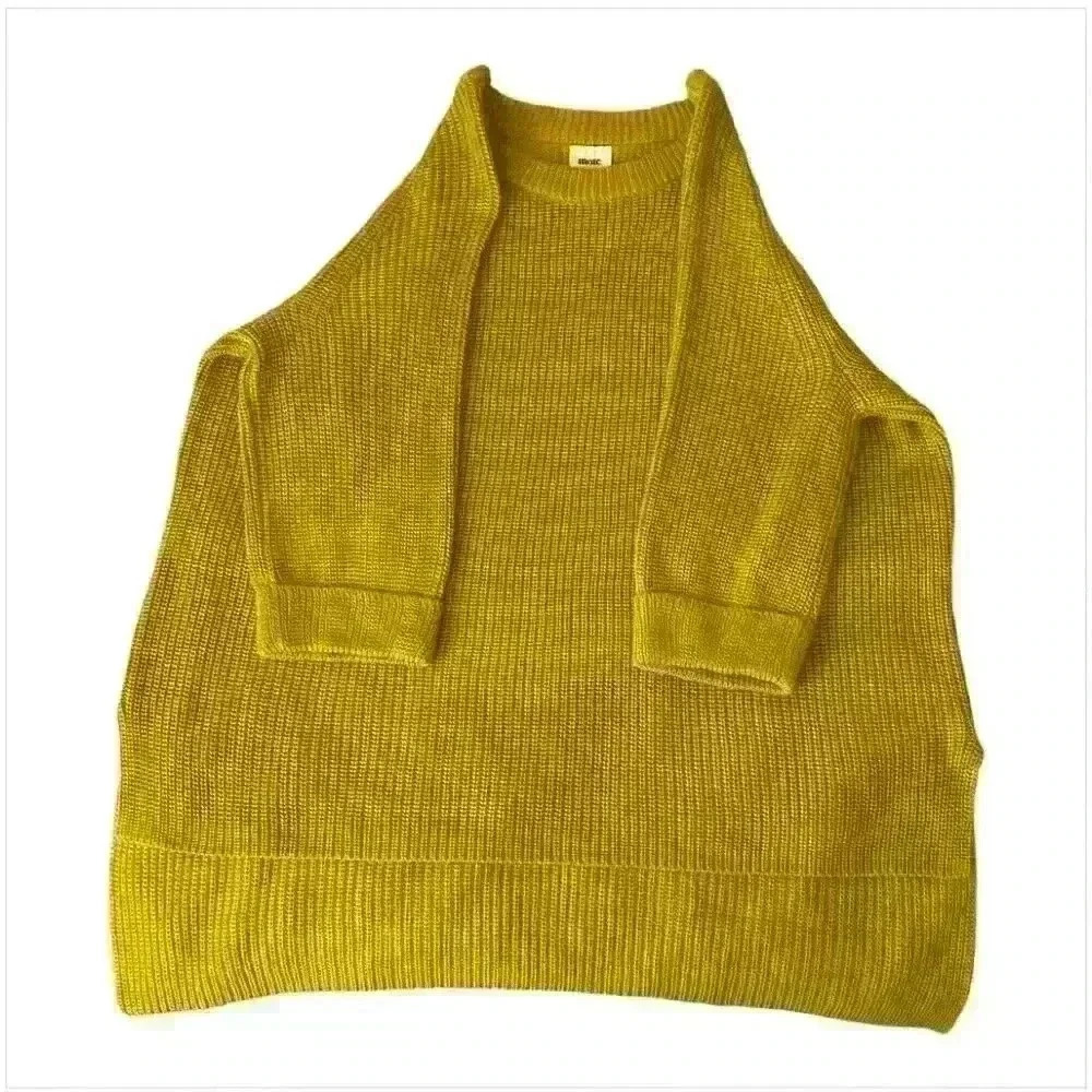 Mote Women's Mustard Yellow Knit Pullover Sweater Size M Long Sleeve Casual